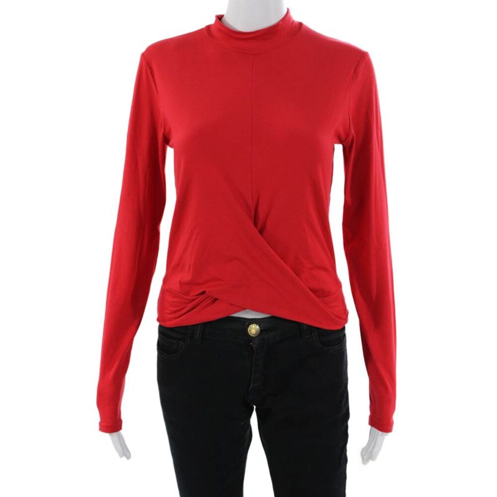 RD Style Womens Red Mock Neck Long Sleeve Basic Top Button Closure Size M